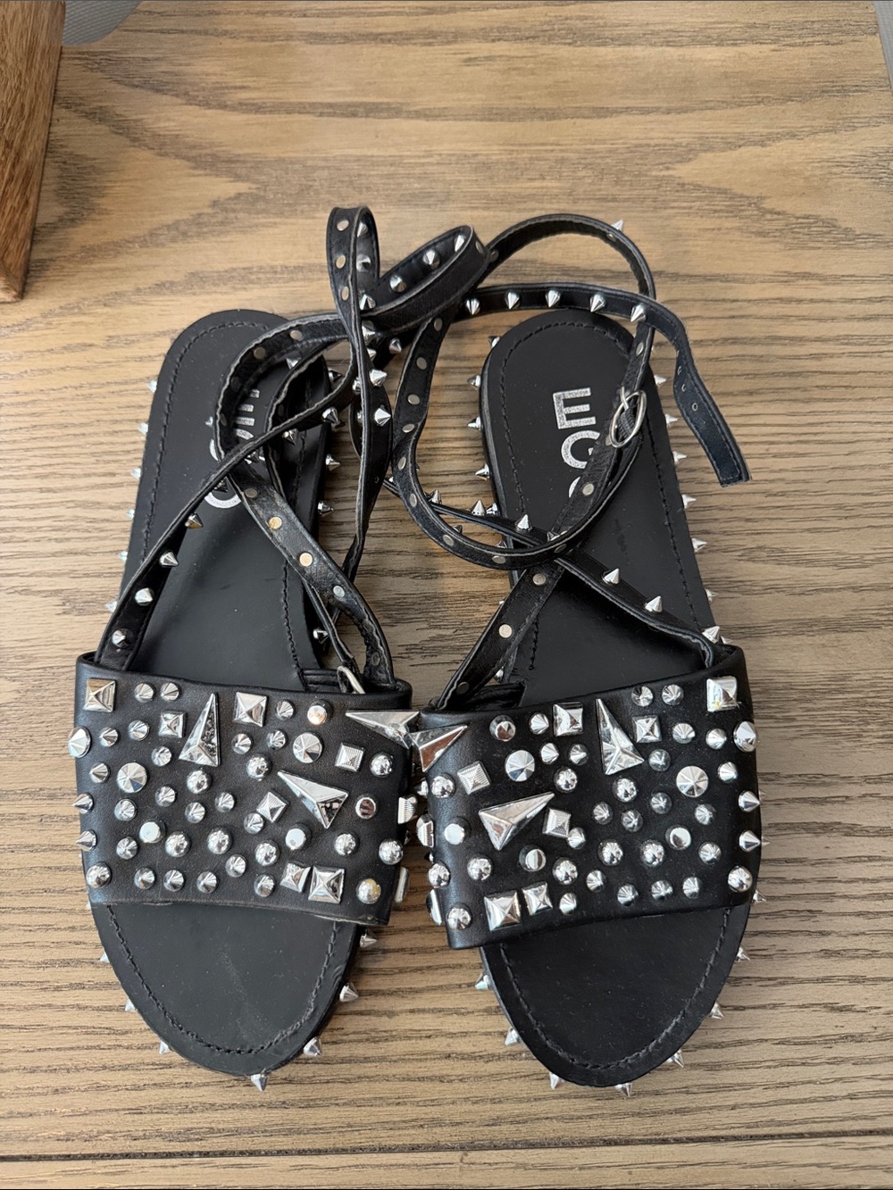 Ego shoes- Studded Black Women's Sandals with Ankle Straps